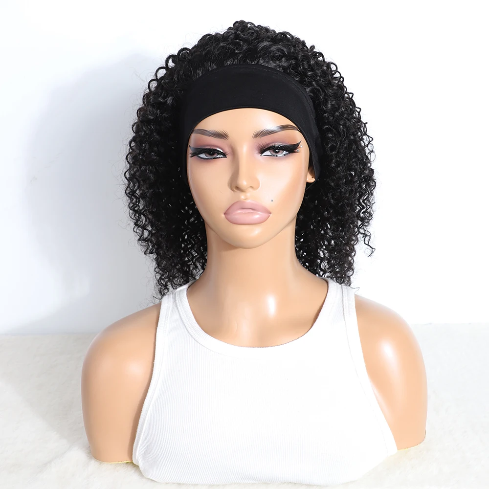 No Lace Scarf Hair 16 Black Hair Brazilian Water Kinky Wig