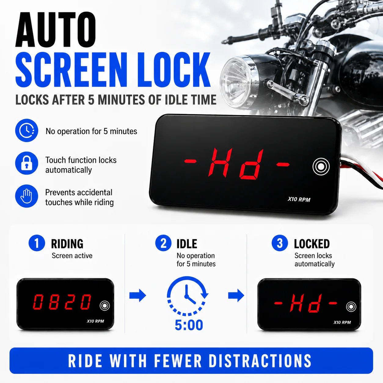 Motorcycle Mini Digital Tachometer RPM Meter LED Touch Screen Engine Speed Gauge 0-20000RPM Universal for Honda Yamaha Kawasaki view 5