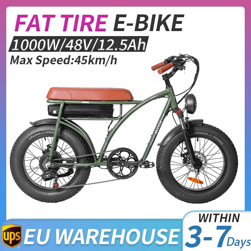 XF001 PLUS Retro Electric Bike 20x4.0 Fat Tires 12.5/17.5Ah 48V 1000W 45km/h E-Bike Mountain Bicycle Fat Bike Hydraulic Brake