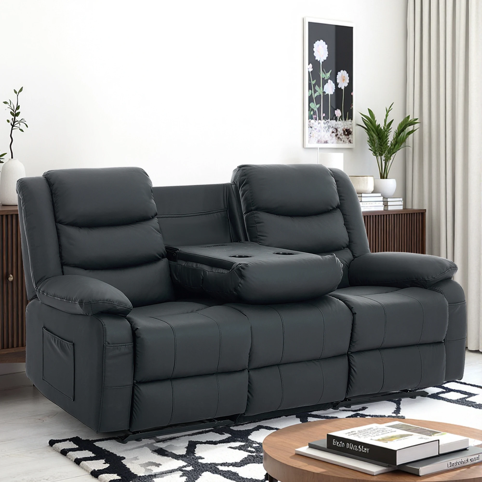Korser 3-Seater Recling Couch With Cup Holders And Recessed Power Strip Recline…