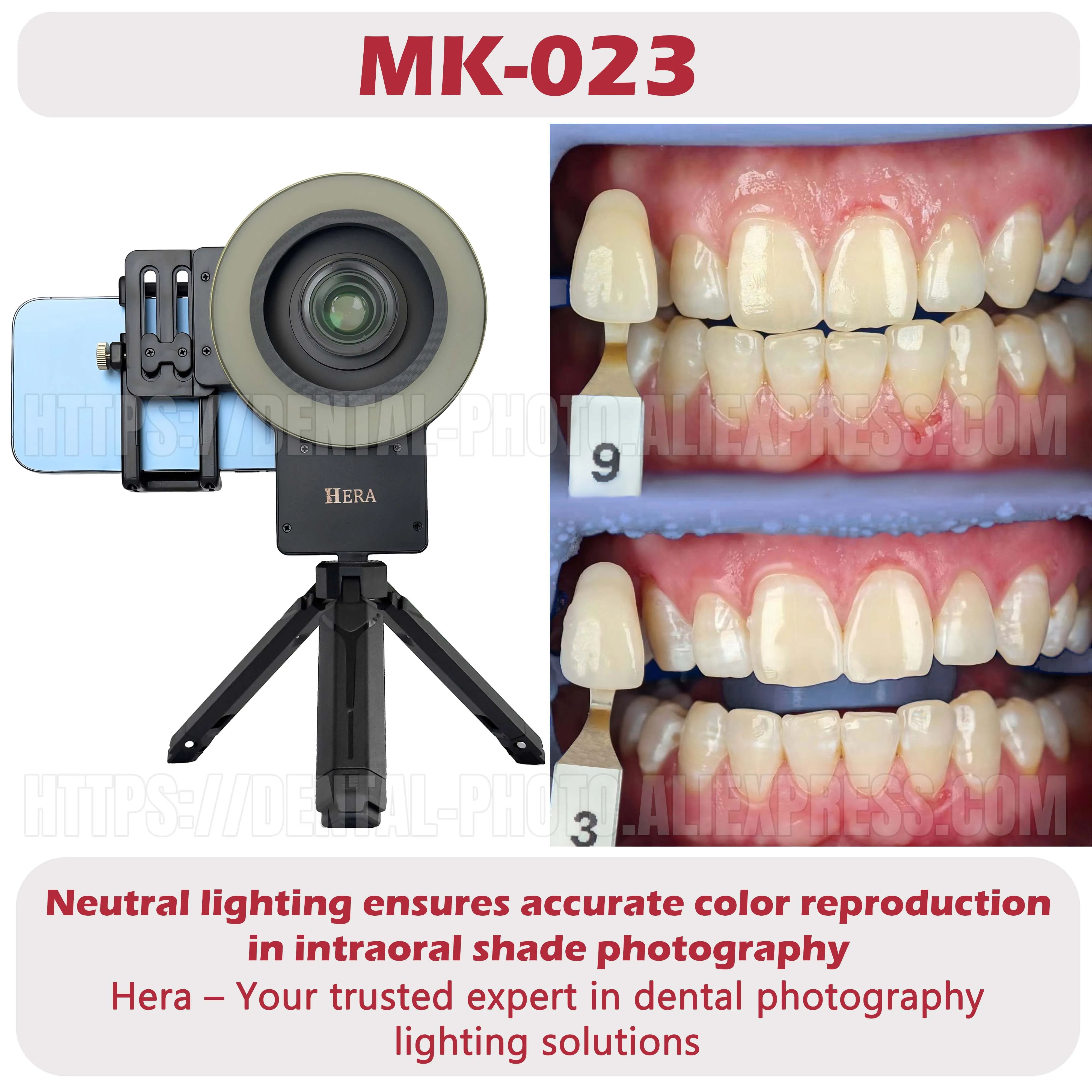 MK-023 Dentist Photography Ring Fill Light  Adjustable 2500-6500K 3-Color Temperature, Soft Diffuser, Oral & Intraoral Photo fo