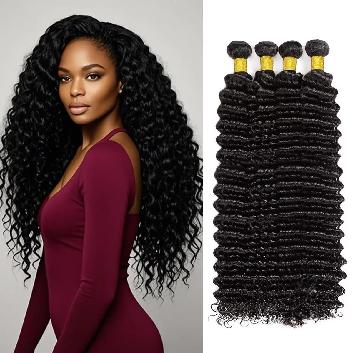 12A 인모 1 3 묶음 딥 웨이브 묶음 100% 미가공 브라질산 버진 딥 컬리 위브 묶음 # 1B 컬러 헤어 익스텐션