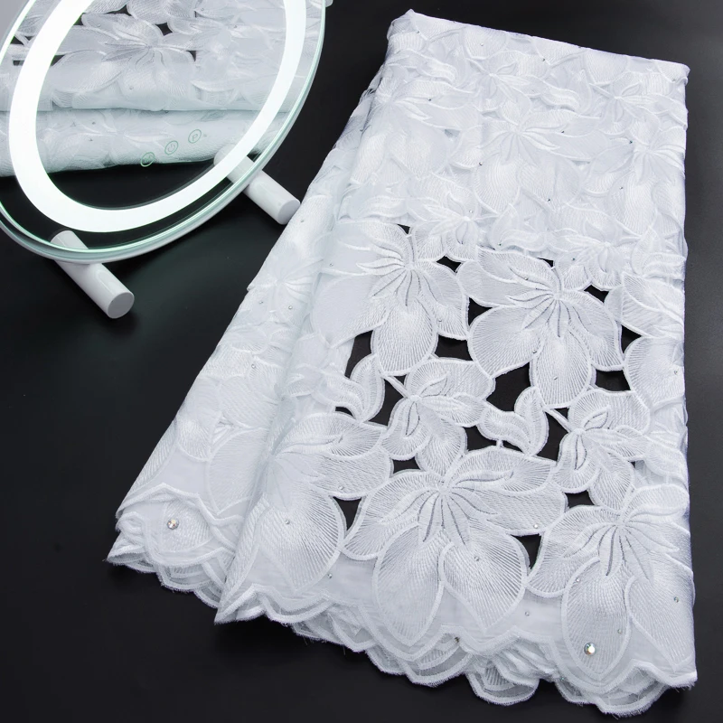 New African Lace Fabric 2022 High Quality 2023 African Cotton Lace Fabric Perforated For Women Party Evening Dresses SewingA3072