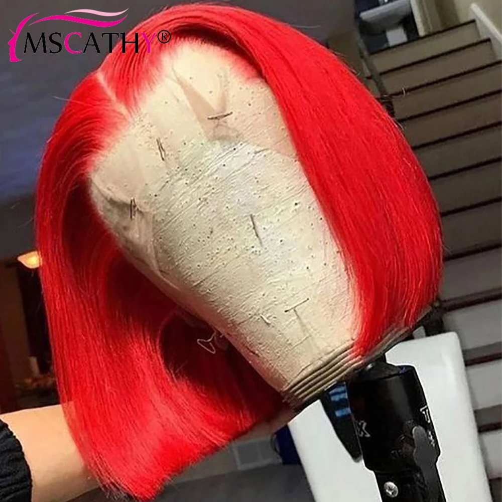 Red Wigs Human Hair Cherry Red Short Bob 13x4 Lace Front Wigs Human Hair Pre Plucked Transparent Lace Frontal Wigs 150% Density