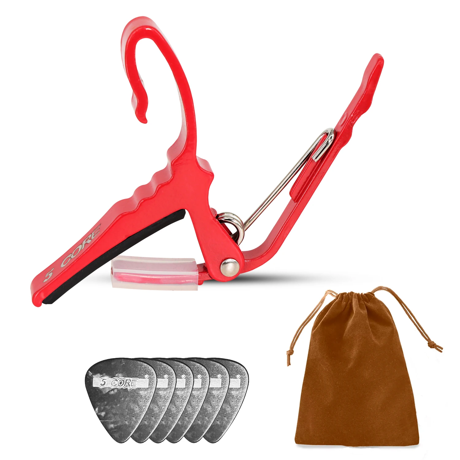 5 الأساسية كابو الصوتية الغيتار الكهربائي سلسلة كليب + 6 قطعة يختار الغيتار السيلويد + حقيبة حمل كابو AL الأحمر