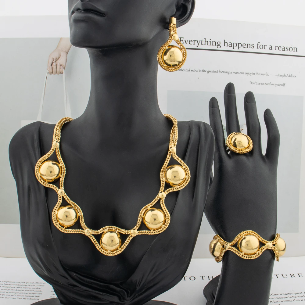 

Luxury Gold Color Jewelry Set Beads Design Earrings Bracelet Earrings Necklace African Dubai Drop Earrings Fashion Italy Jewelry