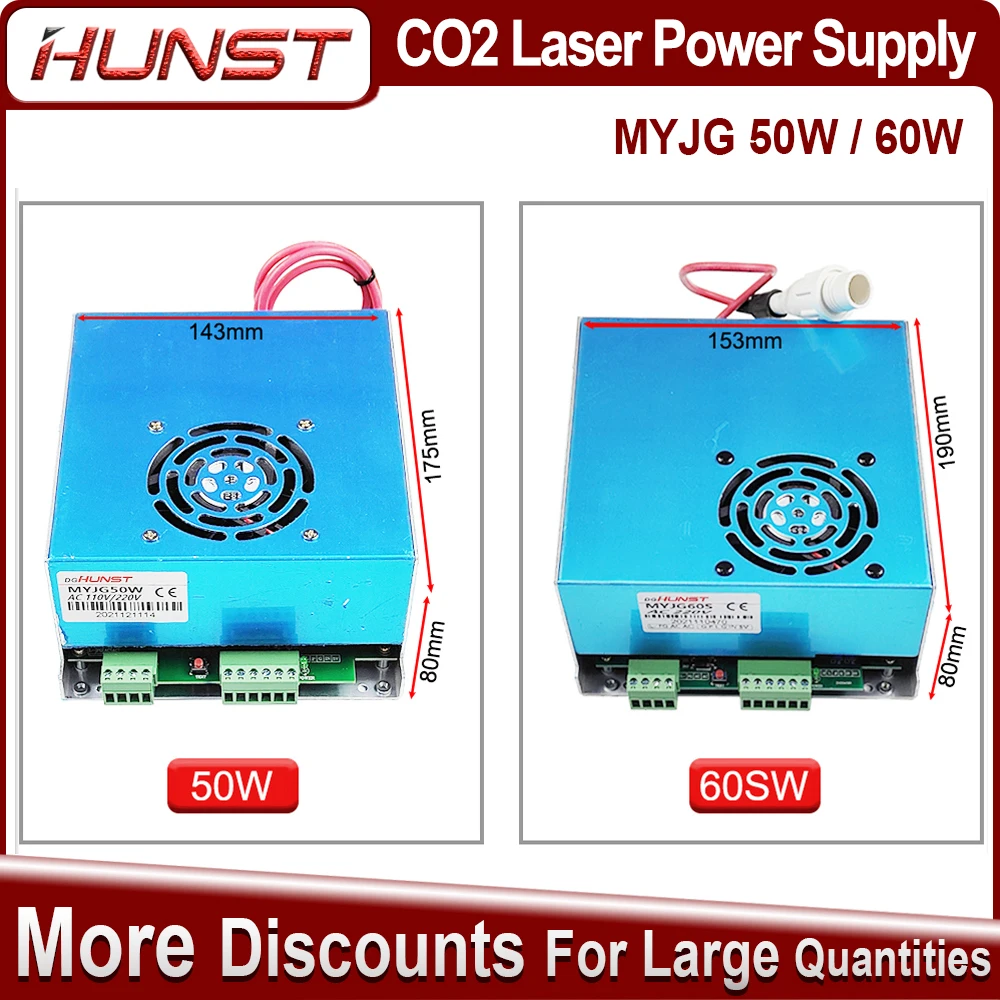 

Hunst MYJG-50W 60W CO2 Laser Power Supply 110V/220V Optional, Suitable For 40~70w Cutting And Engraving Machine Glass Tube