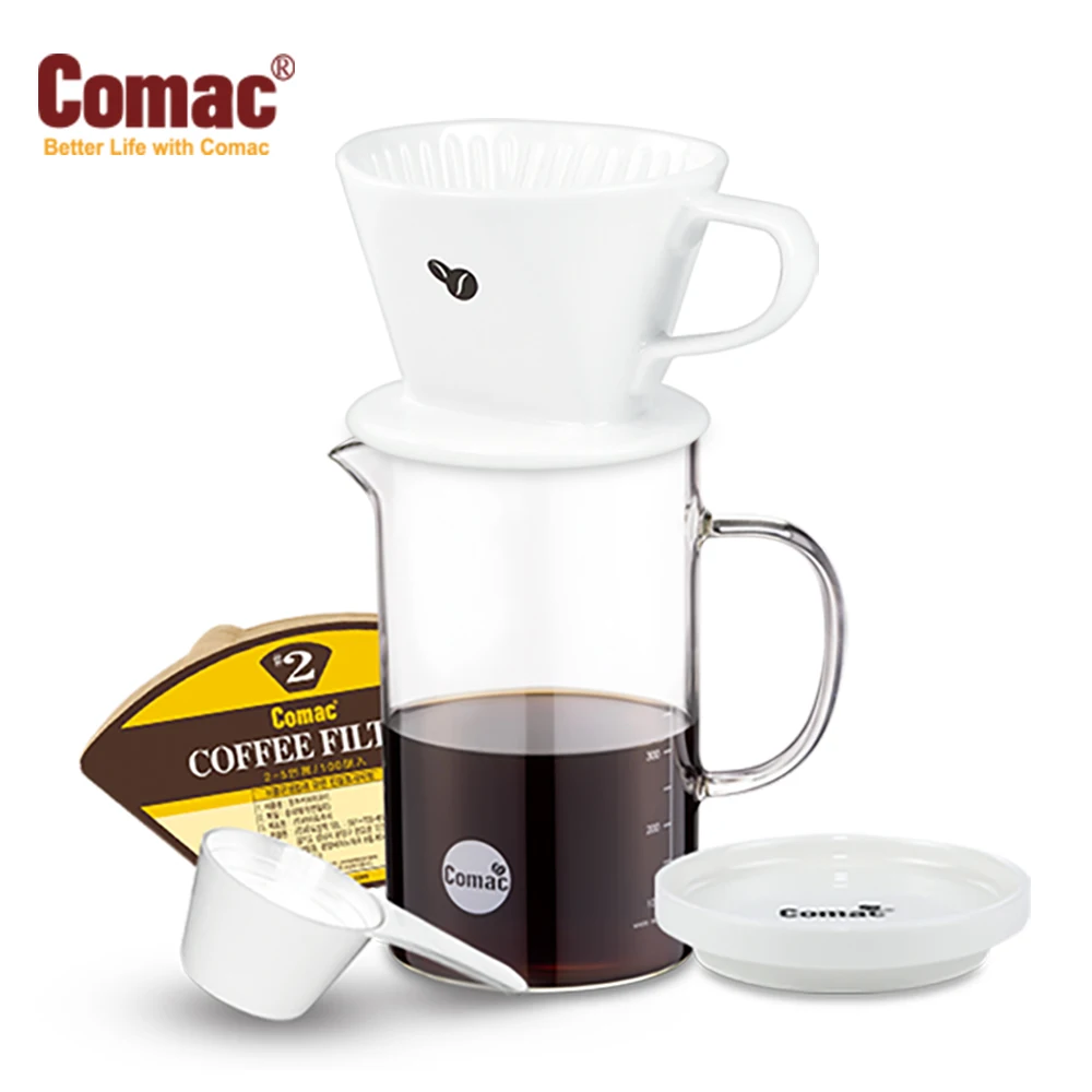 Comac White Porcelain Glass Beaker Coffee Hand Drip Set 600ml (D9/G9) Ceramic