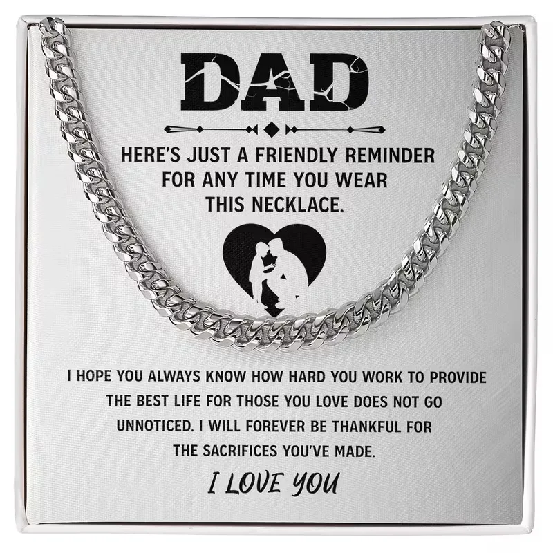 Elegante kubanische Halskette+'DAD'Karte+Geschenkbox, einzigartige ideale Geschenke zum Vatertag/Hauswärmung/Geburtstag/Party/Festival für Vater.