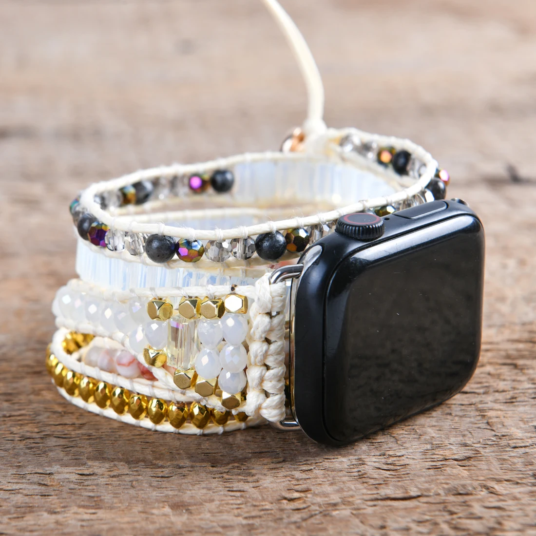 Multi Natural Stone IWatch Band Beads Boho 5 Wrap Wax Rope Watch Strap Vegan Wristband Holiday Gift Wholesale