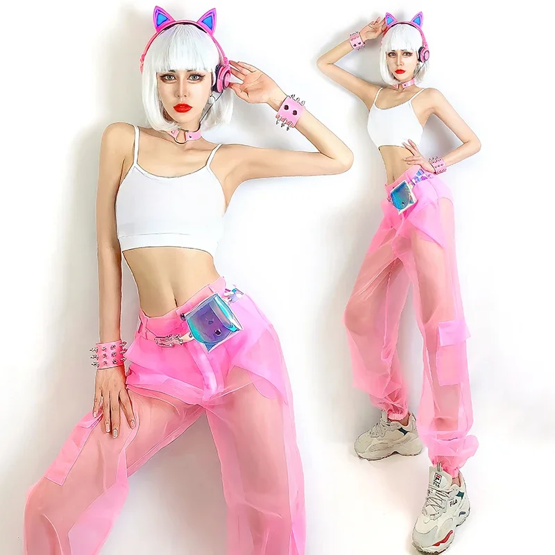 Hip Hop taniec uliczny praktyka nosić Bar tancerz DJ kostium kamizelka Mesh spodnie Rave strój kobiet Gogo Jazz taniec nosić YS2209 — zdjęcie 2