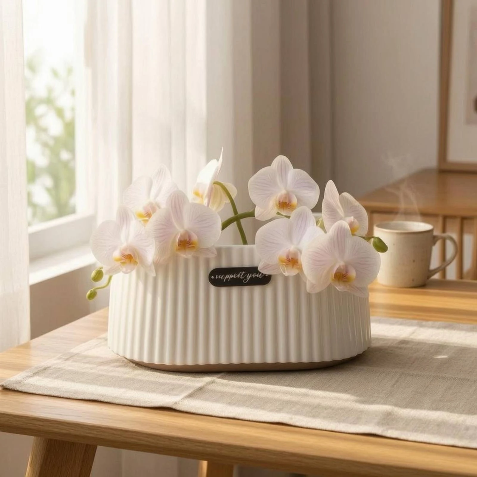 White Oval Ribbed Planter Pot Fluted Garden Container for Indoor Houseplant Growing Modern Minimalist Design