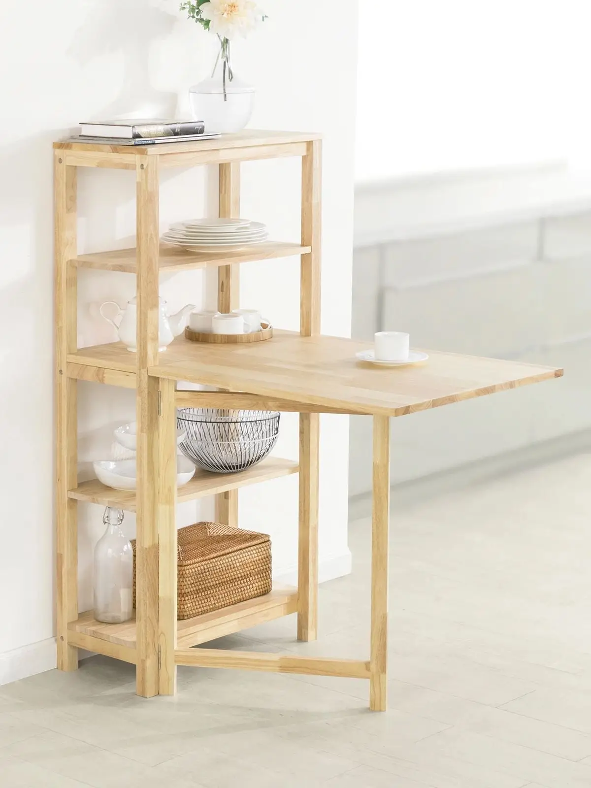 SoBuy FWT70-N klappbarer Esszimmertisch mit Regal Esstisch aus Kautschukholz Klapptisc Schreibtisch Holztisch