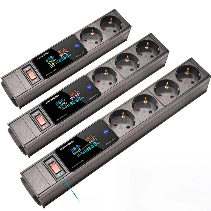 EU Power Strip Met Schakelaar Digitale Ampermeter Power Energy Voltmeter Ampèremeter 2/3/4/5/6/7/8/9/10 Europese Socket C14 interface - afbeelding 2