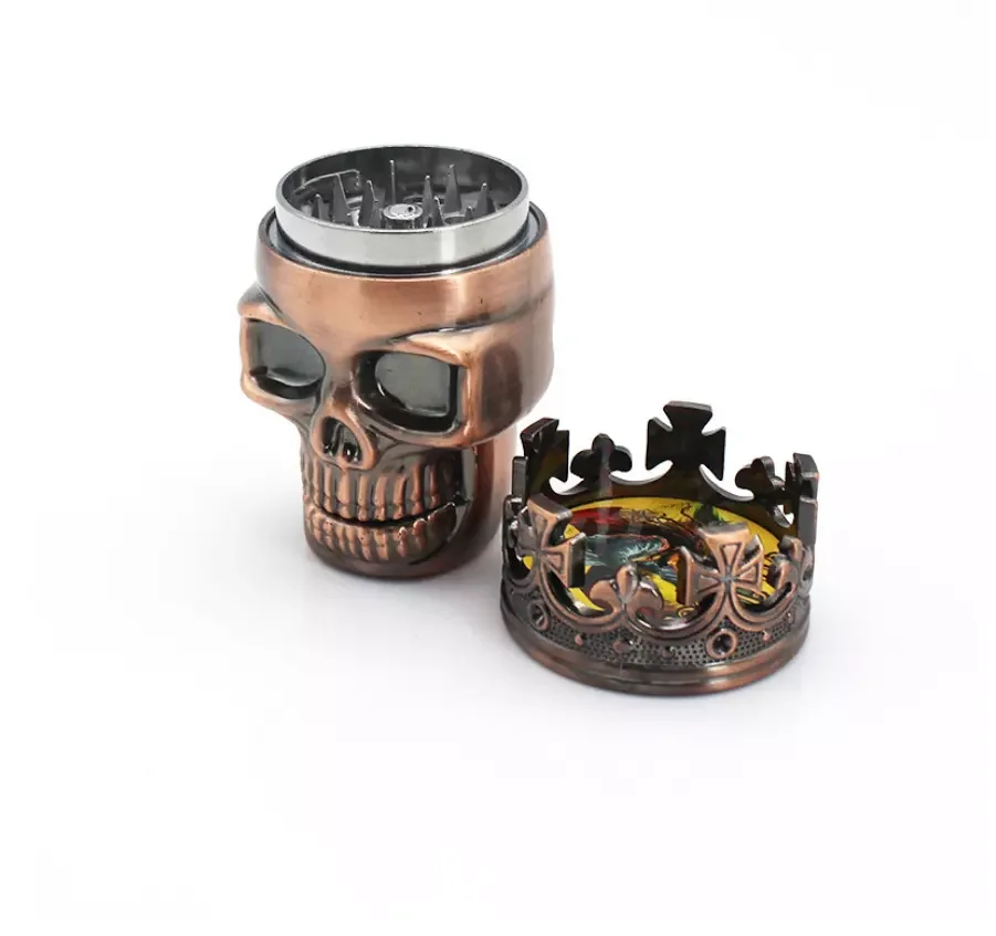 3 Piece Skull Metal Tobacco Herb Spice Grinder Bronze Punk King Skeleton 3D Skull Smoke Crusher Copper Color