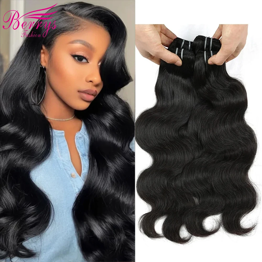 نسيج جسم برازيلي مموج ، وصلات شعر أسود طبيعي ، شعر بكر خام ، 8-30 بوصة ، 1/قطعة