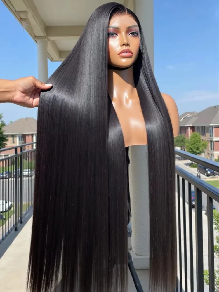 วิกผมแท้แบบตรง HD Lace Front Wig ความหนาแน่น 180 ขนาด 13x6 นิ้ว ผมเวียดนาม Remy ยาว 38 นิ้ว วิกผมแบบ 13x4 Lace Frontal ถอนขนแล้วสำหรับผู้หญิง