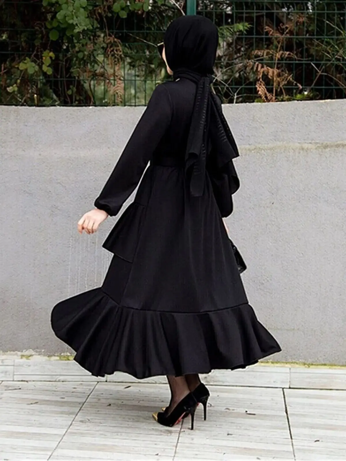 Volan Layered Special Occasion Dress manica lunga collo Zero sfoderato donna moda musulmana Hijab abbigliamento elegante adatto