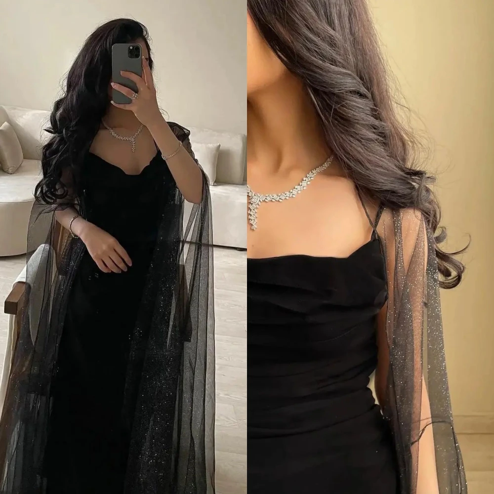 Customized Prom Gown Simple Retro Spaghetti A-line Stole Tulle Formal Occasion  robes de soirees dubai 드레스 파티 Вечерние платья