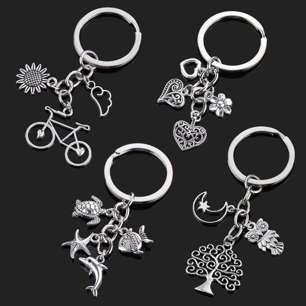 Woman Love Heart Keychain Cat Elephant Man Car Key Chain Wing Evil Eye Gun Fashion Jewelry Pendant Friend Original Wedding Gift