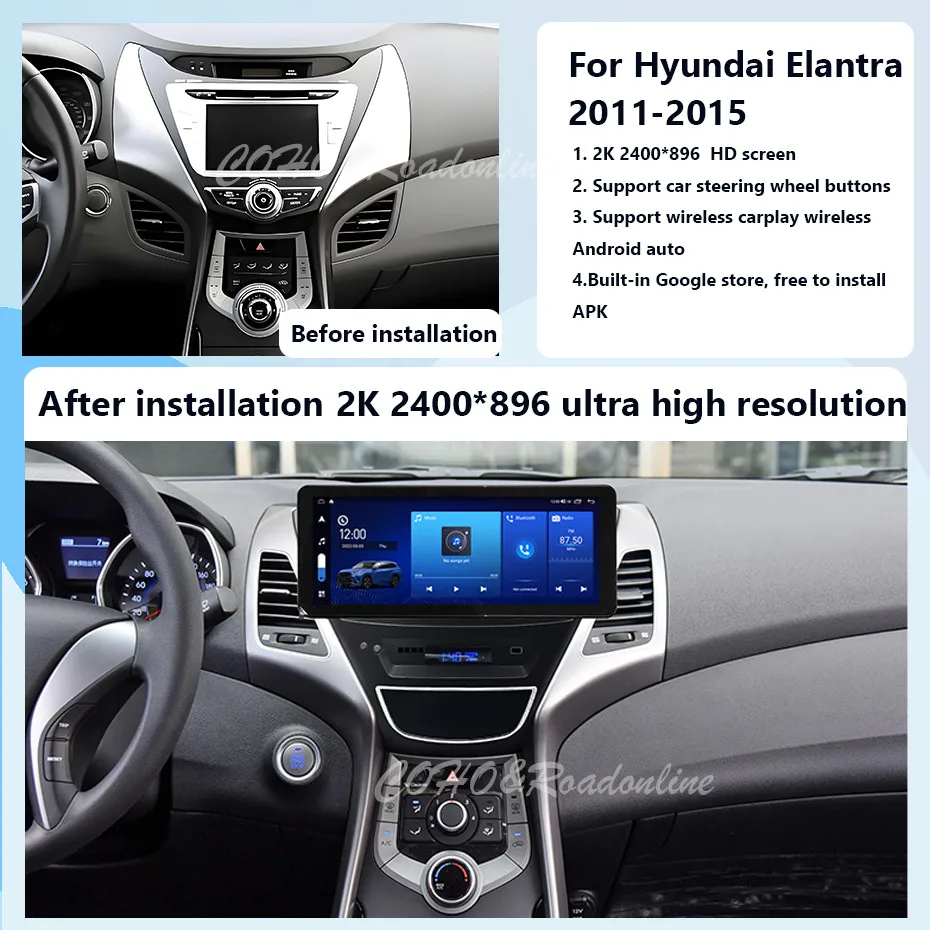 12.3 "Voor Hyundai Elantra 2011-2015 Android 14 8-Core 8G + 256G Auto multimedia Speler Stereo Ontvanger Radio android Carplay