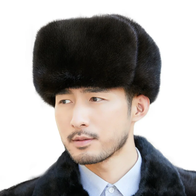 Russian Hat Ushanka Men Winter Thickened Warm Beanie Caps Korean Fashion Ushanka Earflap Pilot Hat Bomber Real  Mink Fur Hat