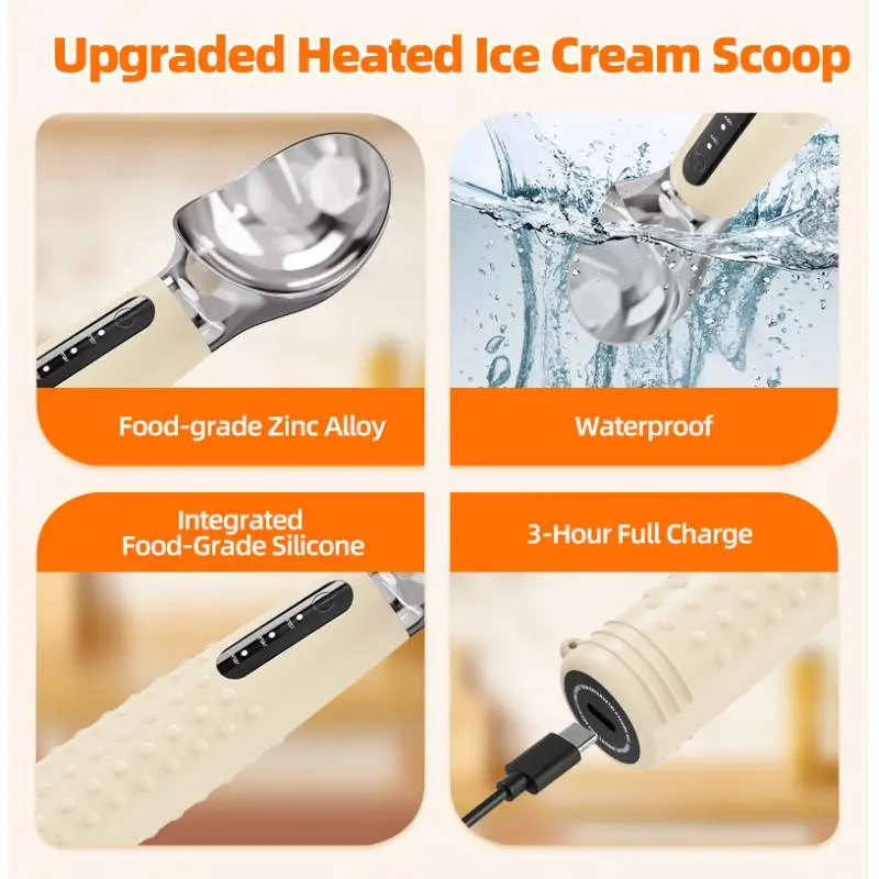 3-Level Temperature Ice Cream Scooper  Heated Ice Cream Spoon Digger Kitchen Gadget for Melon Gelato Sorbet Cookie Dough Frozen