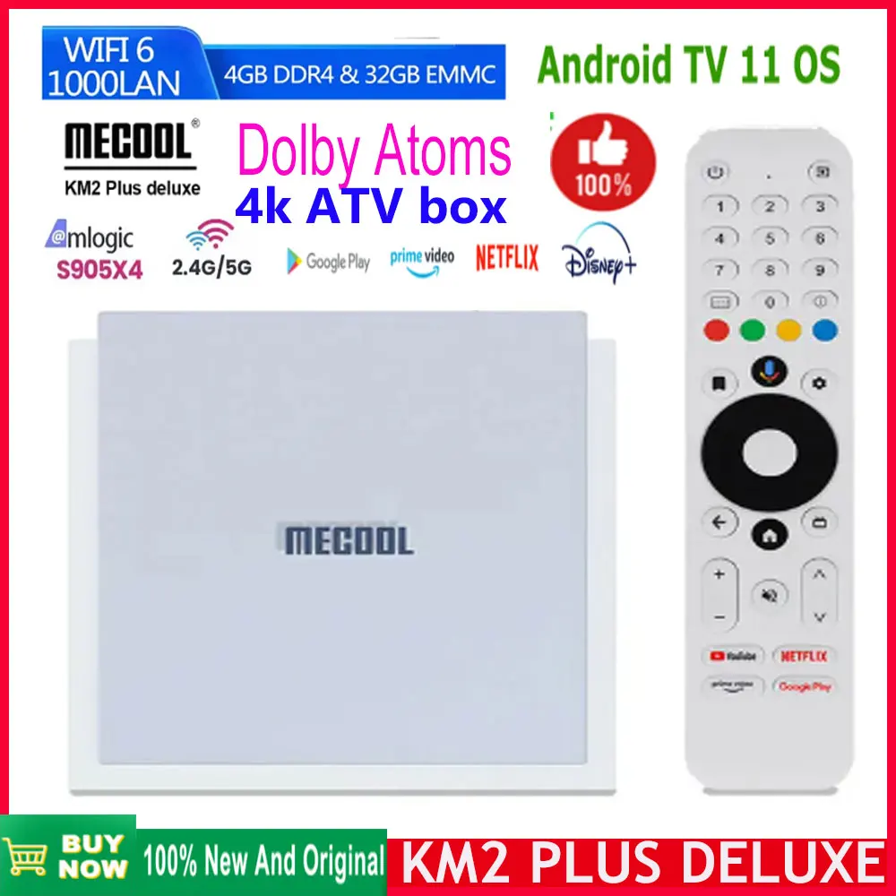 High-end MECOOL KM2 PLUS DELUXE 4K Android 11 Certified TV BOX Google TV box 4GB DDR4 32GB 1000M LAN WIFI 6 SMART TV BOX