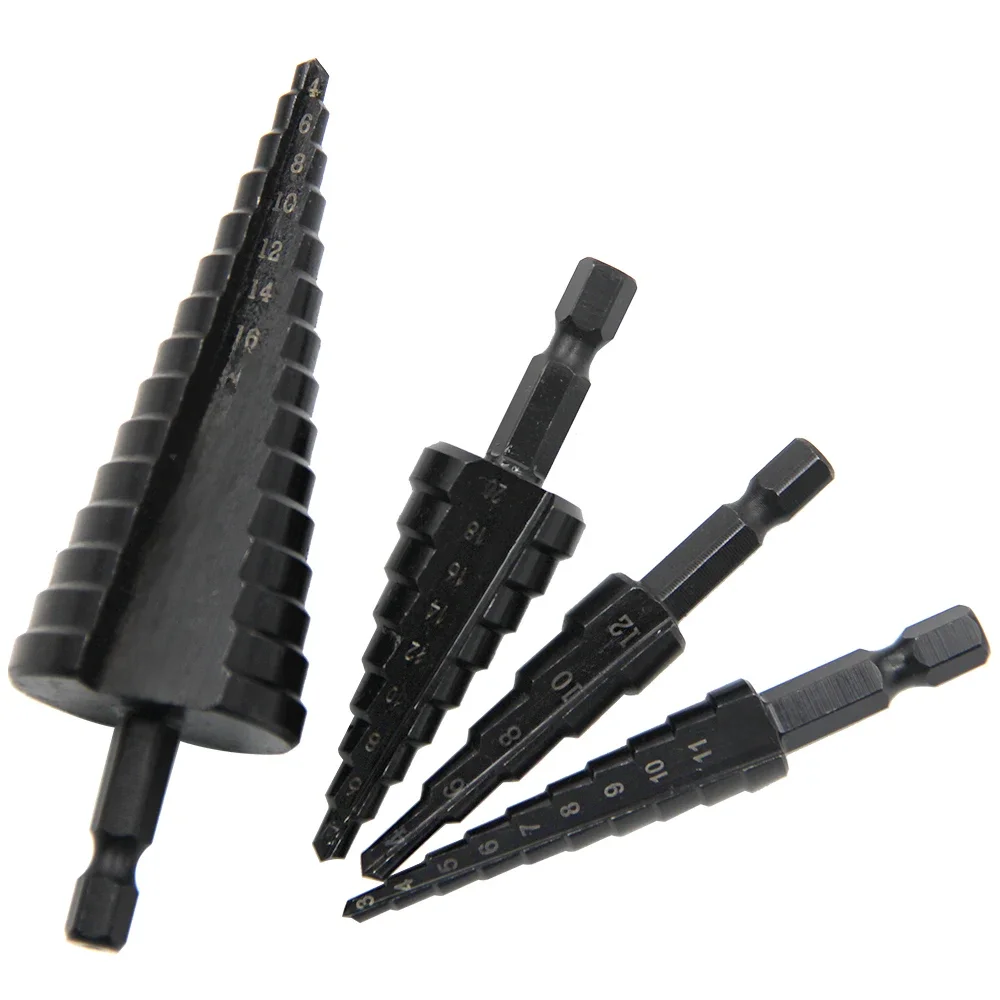 Hexagonal haste ranhura reta preto passo broca 3-12/4-12/4-20/4-32mm alargando passo broca torre