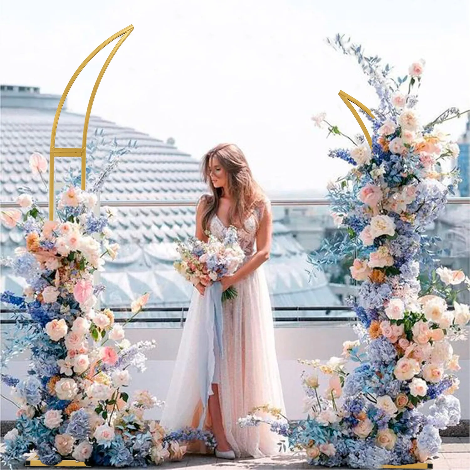 2Pcs Half Moon Arch Stand 5.9ft & 6.9ft Curved Wedding Backdrop Frame, Metal Balloon Arch Stand for Ceremony Birthday Bridal Baby Shower Party Decor