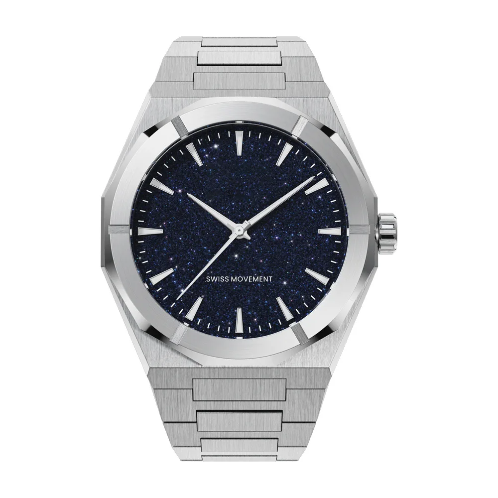 PR Logo All Stainless Steel Japan Movement Star Dust Non Frosted Brushed Frosted Watch With Original Box