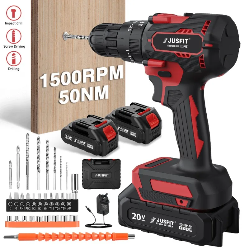 29 قطعة مثقاب كهربائي بدون فرشاة طقم مثقاب مفك براغي لاسلكي مع بطاريتين لدبوس بطارية ماكيتا 18 فولت