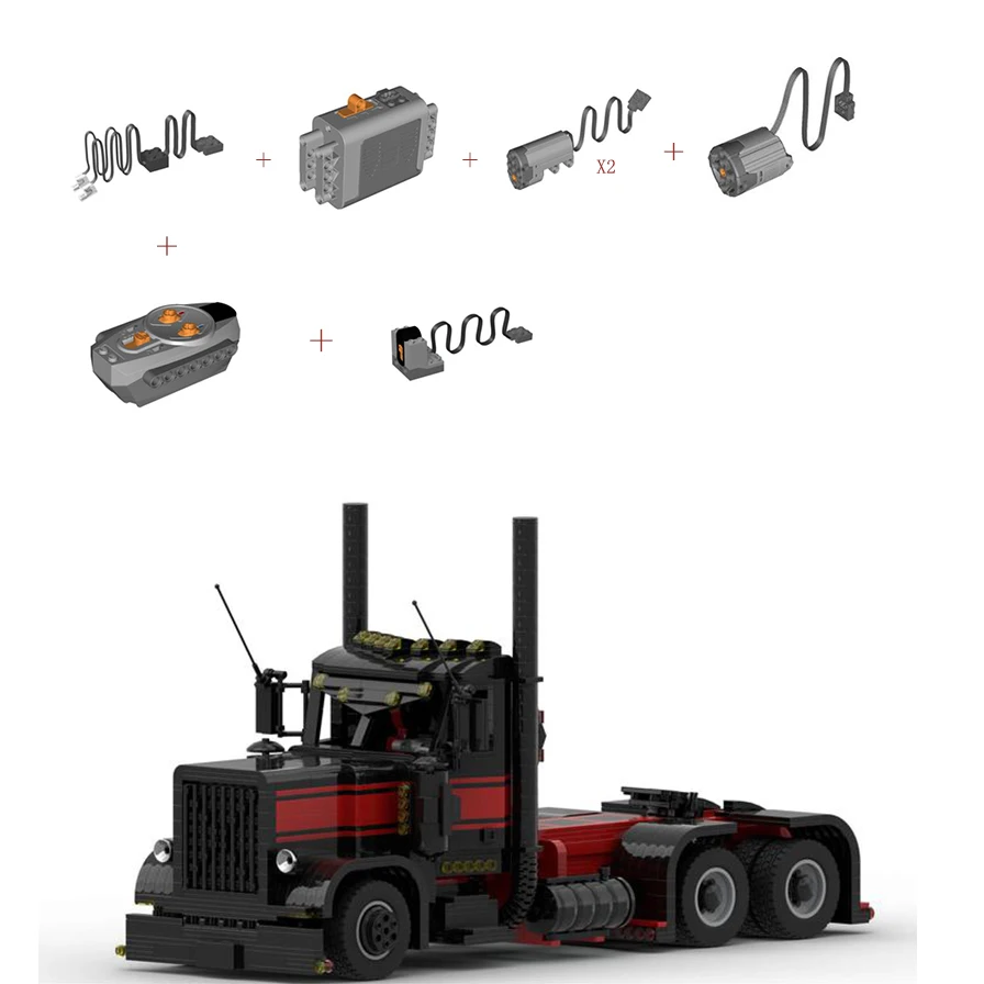 

Black&Red Peterbilt 389 Dump Trailer Remote Control Building Block Long Truck Bluetooth Lithium Battery Load Car Toys Brick Gift