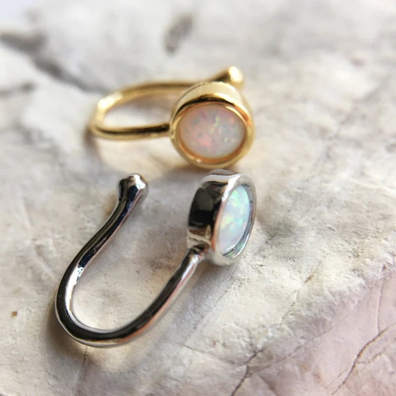 Fake Nose Ring Adjustable Opal Clip On Nose Ring Non Piercing Nose Ring Faux Cartilage Tragus Ring Nose Cuff Non Piercing