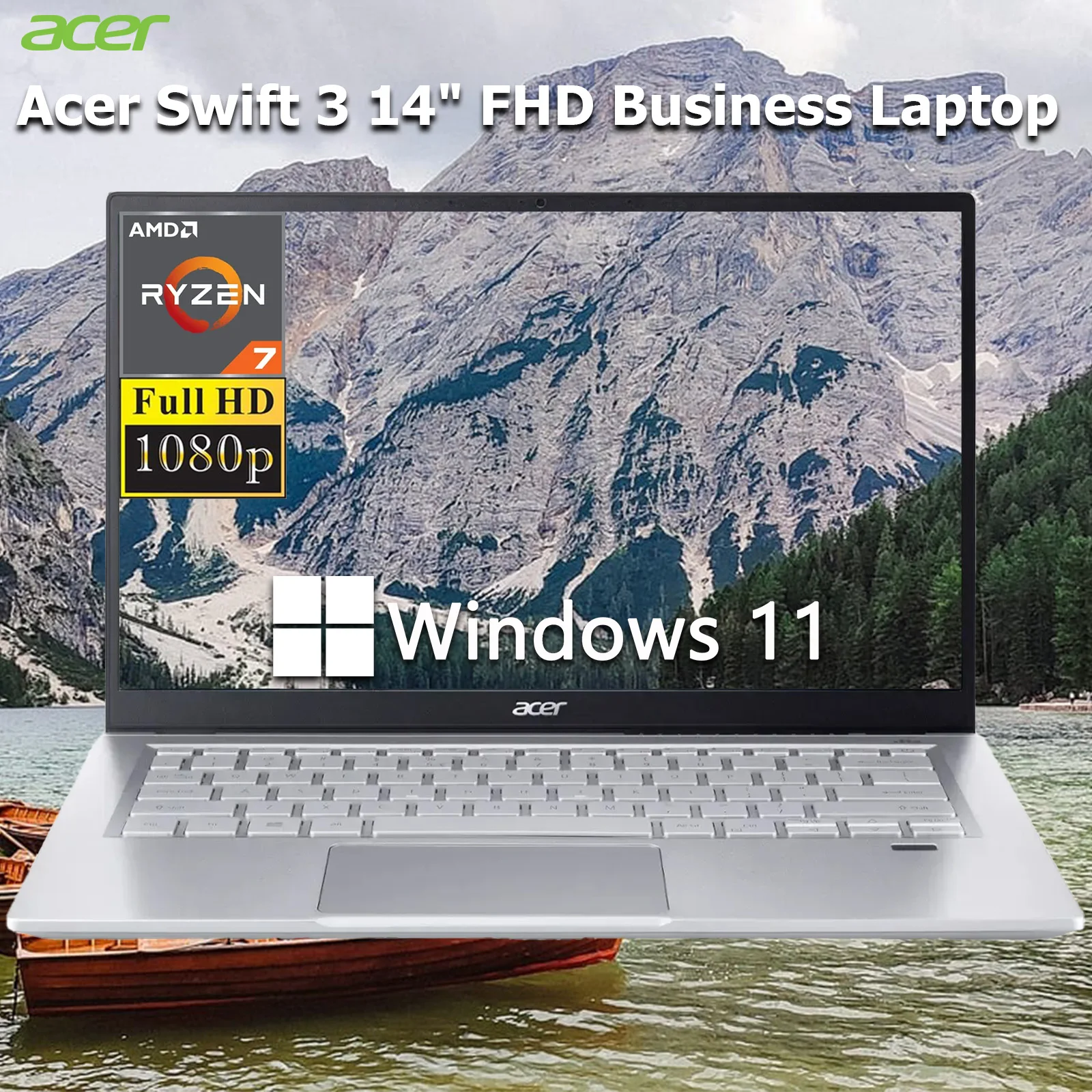 Acer Swift 3 14" FHD Business Laptop, AMD Ryzen 7 5700U, 16GB LPDDR4X, 2TB PCIe SSD, WiFi 6, Backlit KB, 100% sRGB, Silver