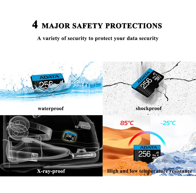 ADATA 32GB 64GB 128GB 256GB SDXC SDHC A1 V10 فئة 10 UHS I بطاقة الذاكرة Microsd TF بطاقة فلاش A2 V30 بطاقة تخزين للهاتف