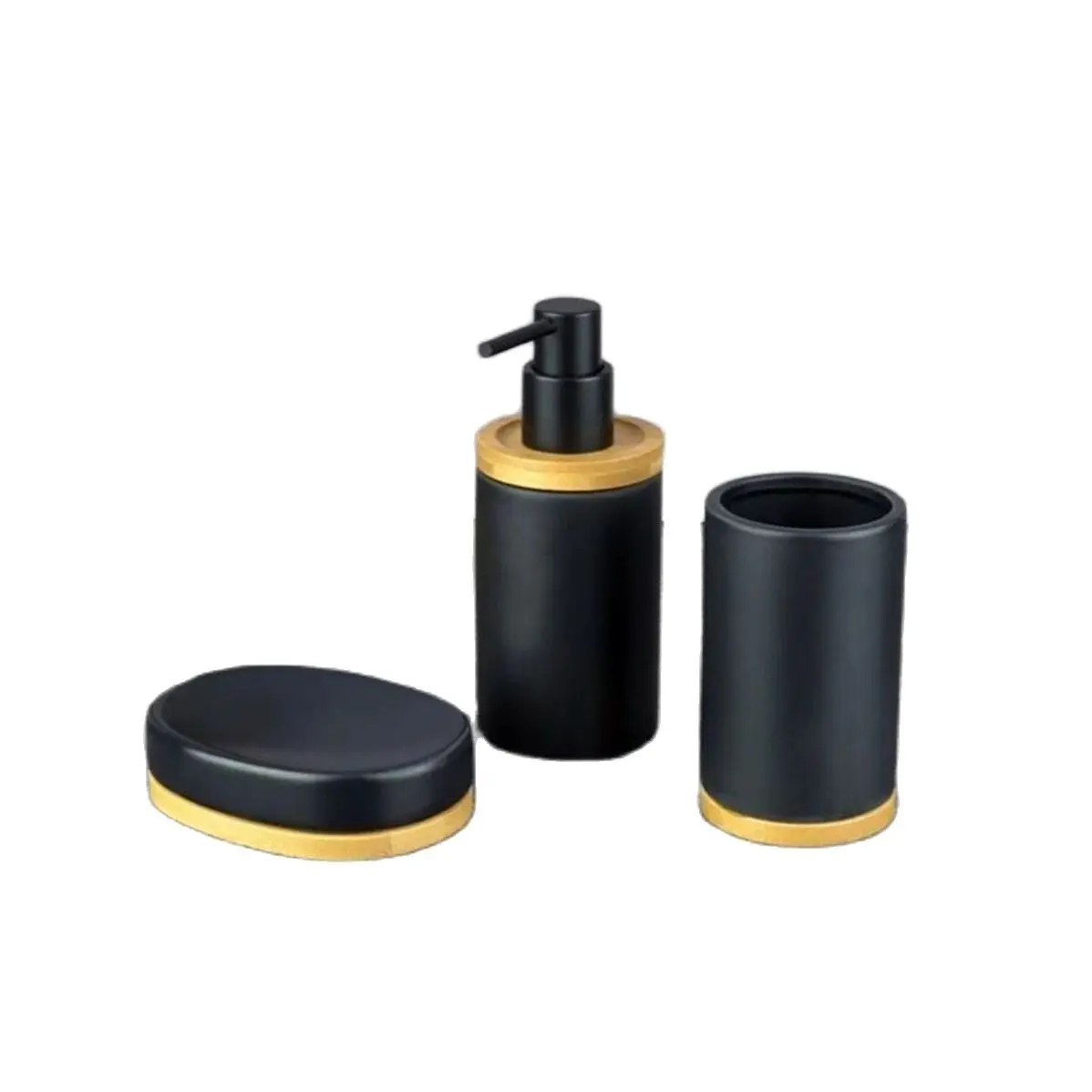 

Bathroom Accessory Set Black Gold 3 Pcs Ceramic Toothbrush Holder Liquid And Solid Soap Dispenser Lux Fast Shipping From Turkey