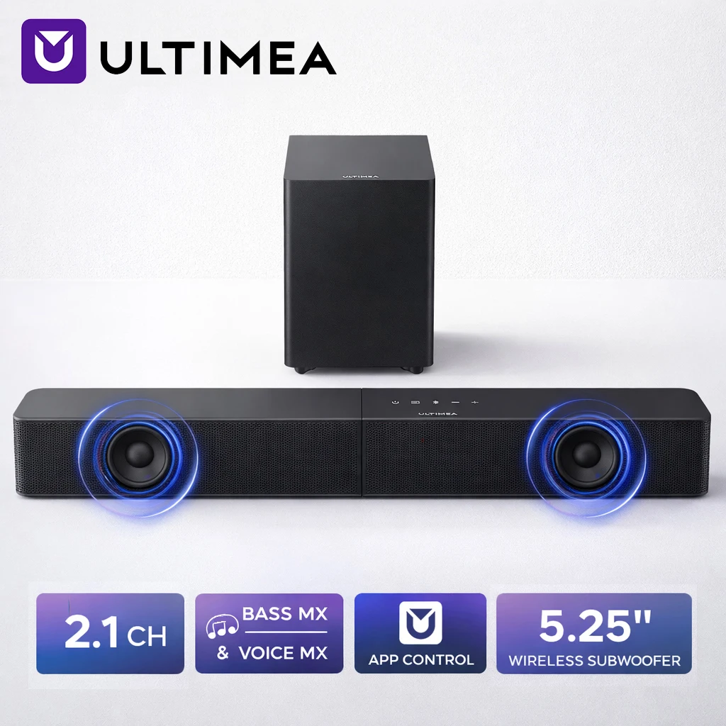 ULTIMEA 240W 2.1-Kanal Soundbar mit 5,25-Zoll kabellosem Subwoofer & App-Steuerung, Heimkinosystem für Smart TV, BassMX & VoiceMX