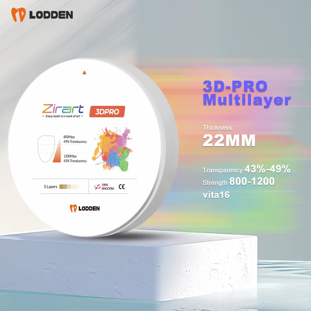 LODDEN 3D PRO Zirconia Multilayer Blocks 98*22mm Dental Lab 5 Layers Zirconia Dics Dentistry Supplies Denture Materials VITA16