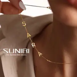 SUNIBI-collar con nombre personalizado para mujer, Gargantilla con colgante liso de 26 letras, collar de Color dorado de retales, regalo de joyería fina