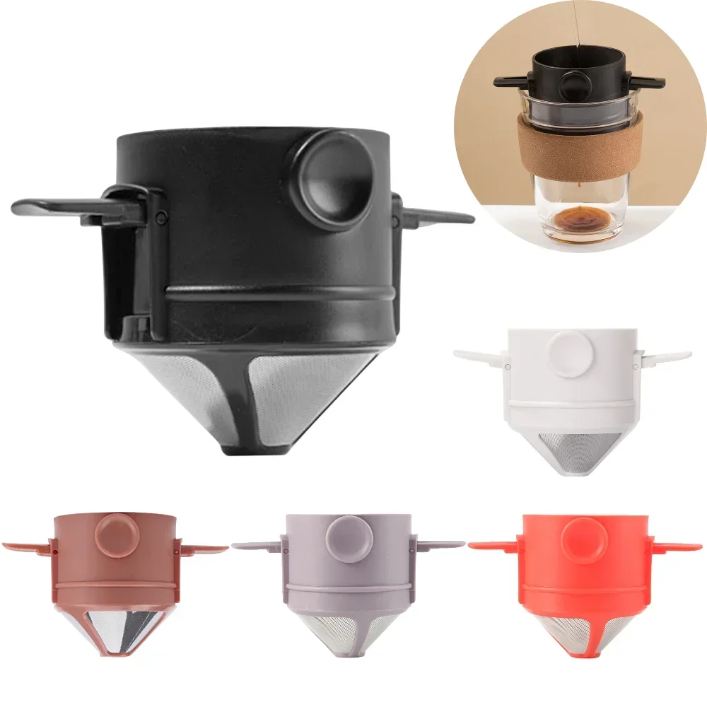Dobrável Filtro De Café Portátil, Gotejamento De Aço Inoxidável, Tea Holder, Reutilizável, Sem