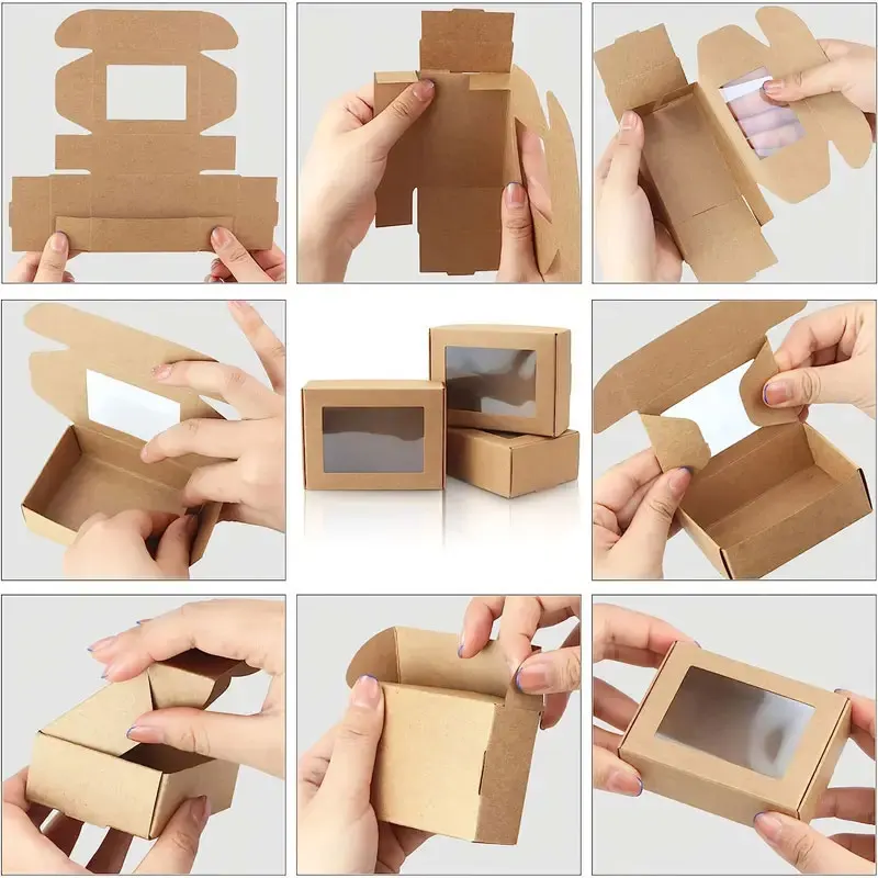 20/30/50Pcs Kraft Paper Candy Box Transparent PVC Window Soap Case Wedding Christmas Baby Shower Chocolate Gift Packaging Boxes