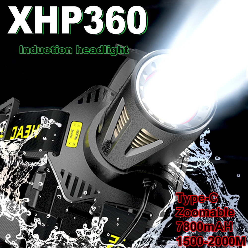 

990000000LM XHP360 Led Headlamp Rechargeable Torch Powerful Tactical Flash Light Zoomable Hunting Lantern Waterproof Hand Light