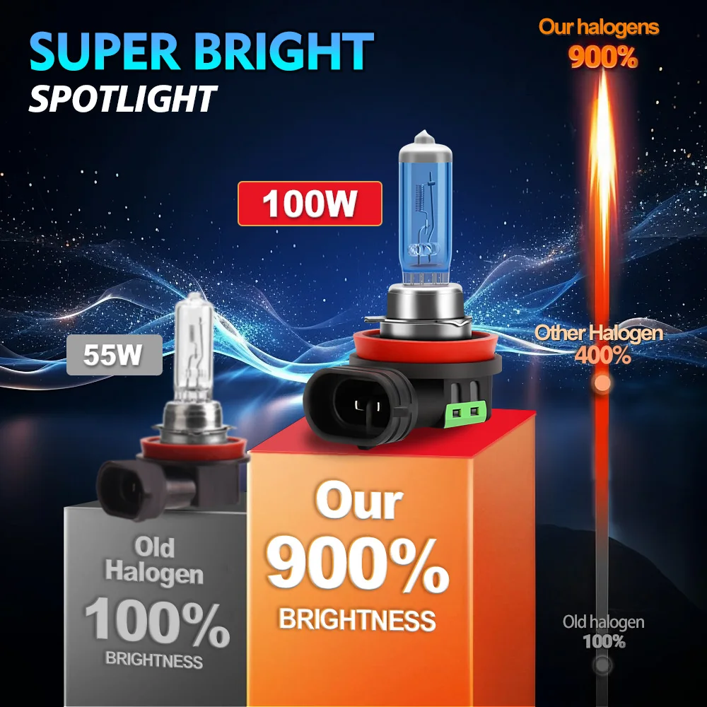H1 H4 H7 H8 H11 9005 HB3 100W Headlight Halogen Bulb Lamp Fog Lights Car Light 12V Super White 6000K Styling With Packing Box