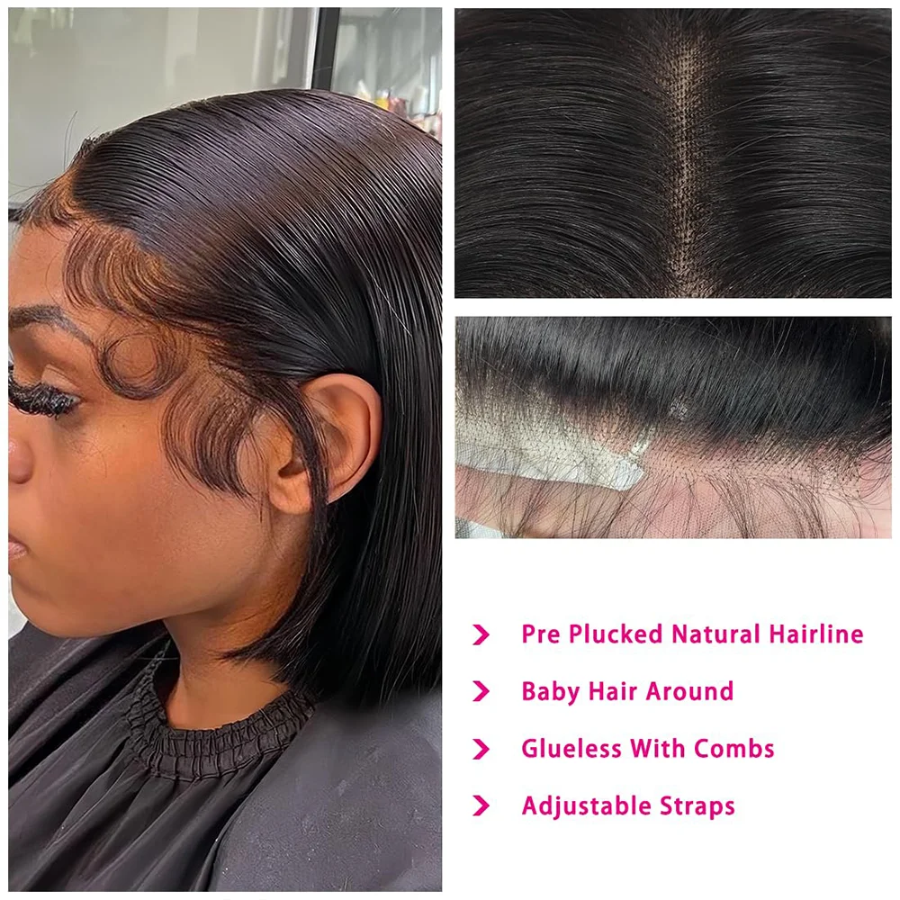 200%高密度ボブウィッグ人毛13x6 HDレースフロントウィッグ人毛グルーレスストレートレースフロント人毛ウィッグ女性用