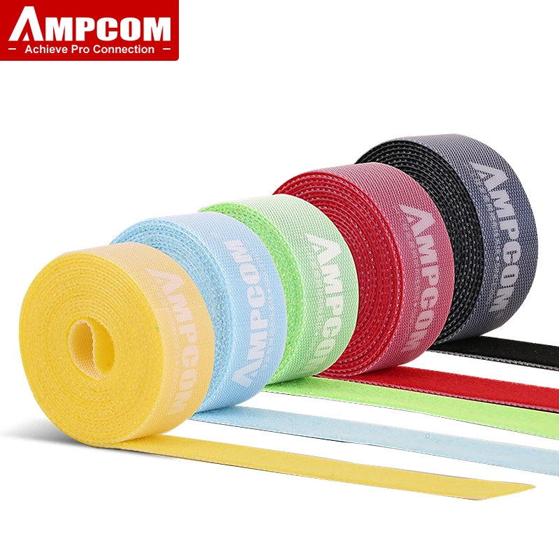 AMPCOM Hook and Loop Tape Fastener Tape Strips Nylon Cable Organizer Adhesive Management Reusable cable tie for phone Cord