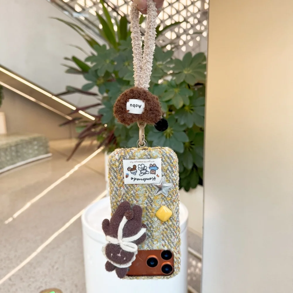 

Felt flannel cute hat bunny phone case, suitable for iPhone14/15/16/17ProMax,with lanyard,Korean new shockproof protective case