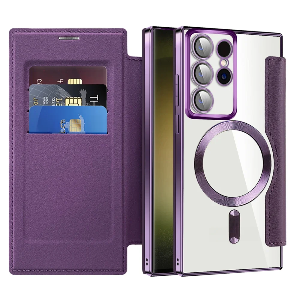 Für Samsung Leder Flip Karte Clip Telefon Fall Für Samsung Galaxy S24 S23 S22 Ultra Plus FE Für