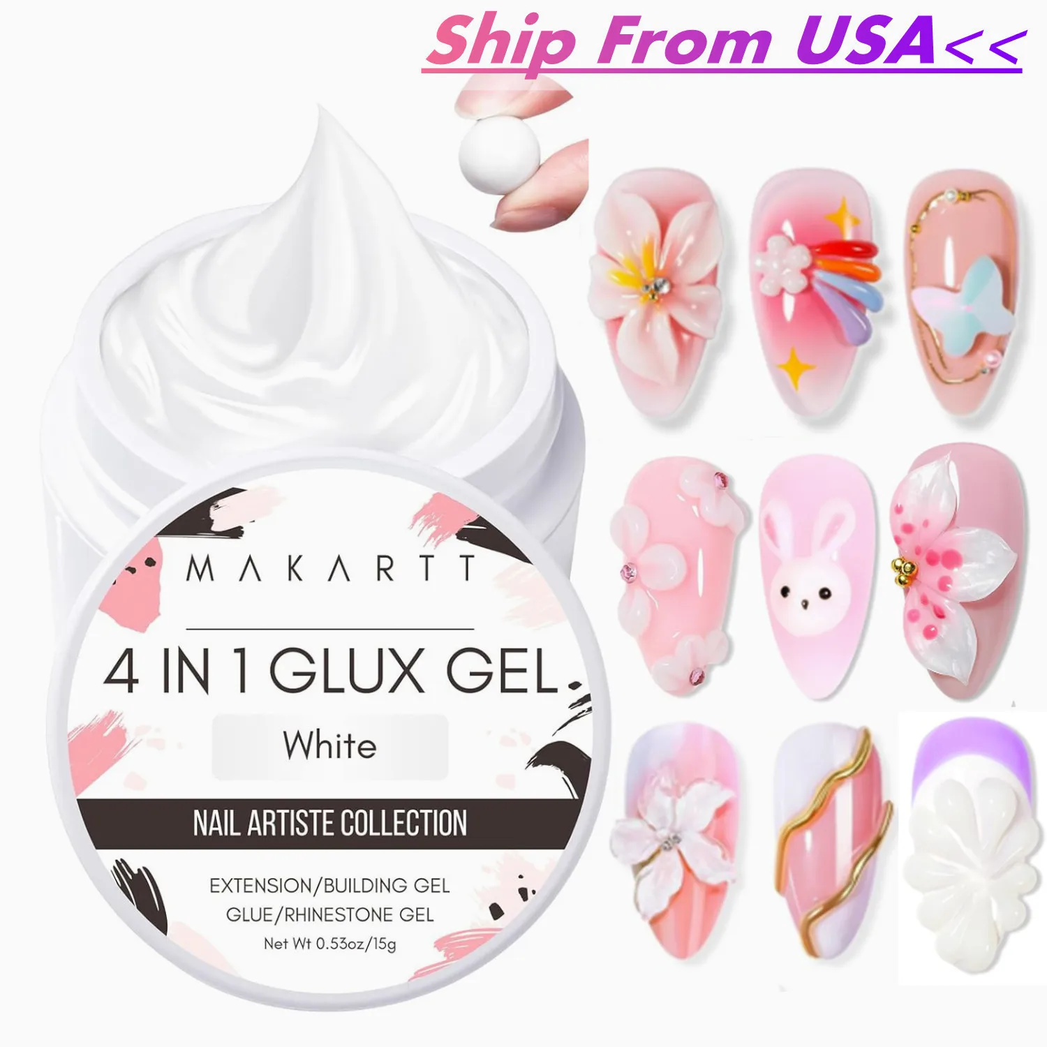 

Makartt Solid Builder Nail Gel, 15ML 4-in-1 White Non-sticky for Extension 3D Sculpting Nail, UV Glue for Acrylic Tips