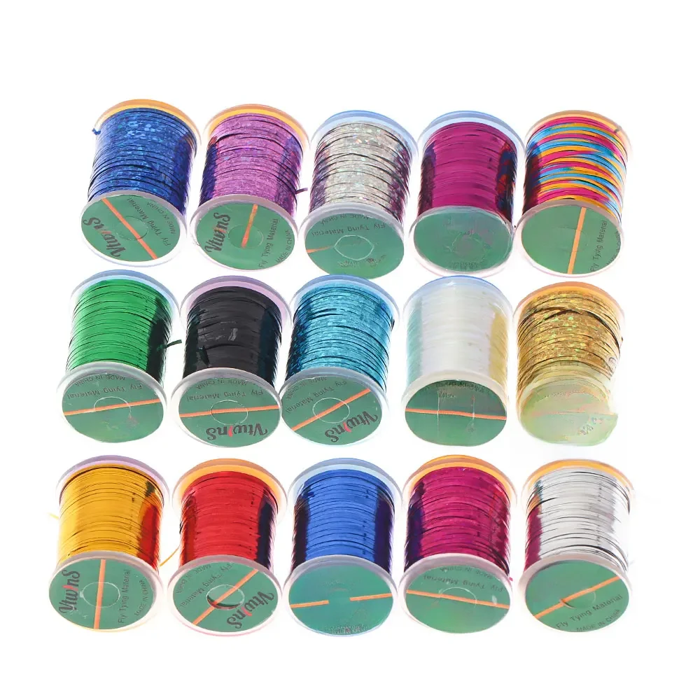 1PC 1mm szeroki płaski Mylar Tinsel holograficzny Flashabou Tinsel materiał do wiązania much dla Streamer Flashback nimfy Midges pstrąg Fishin — zdjęcie 2